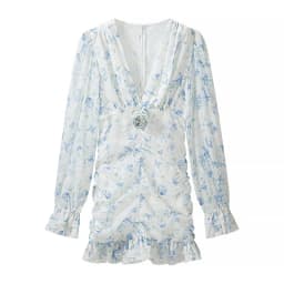 Autumn Flare Long Sleeve Ruffle Women Dress Fashion Floral Print Slim Bodycon Hip Dress Sexy Deep V Neck 3D Flower Party Dresses