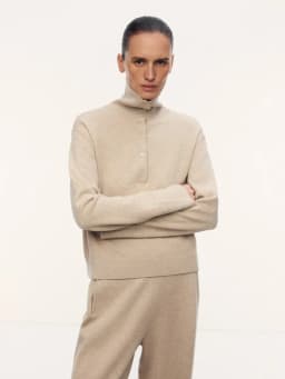 DFDG Women 2026 Spring Autumn Soft Knit Set Half Button Turtleneck Cropped Top High Waist Drape Wide Leg Pants Two Piece Outfit