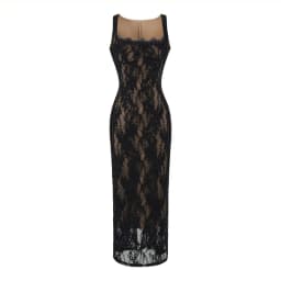 French-style square-neck lace strap slim-fit long dress women, summer and elegant dress
