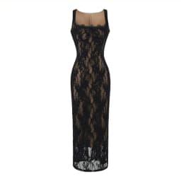 French-style square-neck lace strap slim-fit long dress women, summer and elegant dress