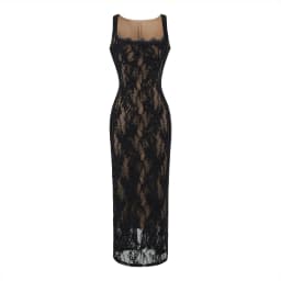 French-style square-neck lace strap slim-fit long dress women, summer and elegant dress
