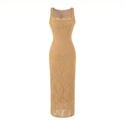French-style square-neck lace strap slim-fit long dress women, summer and elegant dress