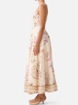 Summer Ladies Flower Print Sling Dress Square Collar High Waist Sleeveless Single Breasted Crystal Beaded Elegant Robe