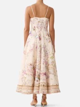 Summer Ladies Flower Print Sling Dress Square Collar High Waist Sleeveless Single Breasted Crystal Beaded Elegant Robe