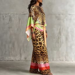 O Neck Short Sleeved Top and Long Pants Casual 2pc Set Fashion Street Commuting Outfits Retro Leopard Print Loose Summer Suit