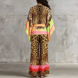 O Neck Short Sleeved Top and Long Pants Casual 2pc Set Fashion Street Commuting Outfits Retro Leopard Print Loose Summer Suit