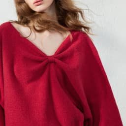 TOYOUTH Women's Dropped Shoulder Knit Sweater 2026 Fall New Arrival V neck with Bow Detail Sweet and Cool French Inspired Top