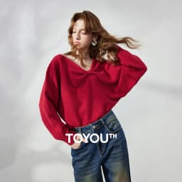 TOYOUTH Women's Dropped Shoulder Knit Sweater 2026 Fall New Arrival V neck with Bow Detail Sweet and Cool French Inspired Top