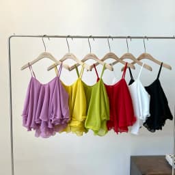 Korean Fashion Lightweight Chiffon Spaghetti Strap Crop Top Women's Summer Ruffled Flowy Cami Casual Daily Party Tanks