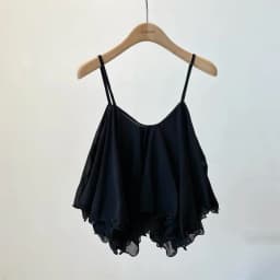 Korean Fashion Lightweight Chiffon Spaghetti Strap Crop Top Women's Summer Ruffled Flowy Cami Casual Daily Party Tanks