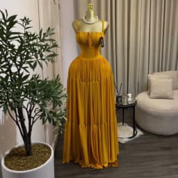 Women Spaghetti Strap Maxi Dress Sheer Waist Mesh Cutout Back Tie‑Up Tiered Ruffle Long Dress Evening Party Vacation Sundress