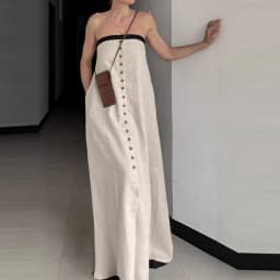 Elegant Strapless Sleeveless Dress Fashion Single Breasted Off Shoulder Vacation Dress Temperament Color Blocked Backless Dress