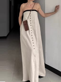 Elegant Strapless Sleeveless Dress Fashion Single Breasted Off Shoulder Vacation Dress Temperament Color Blocked Backless Dress