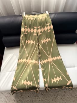 Classic waist slimming geometric pattern printed cloak jacket elastic waist straight leg pants elegant vacation women's set