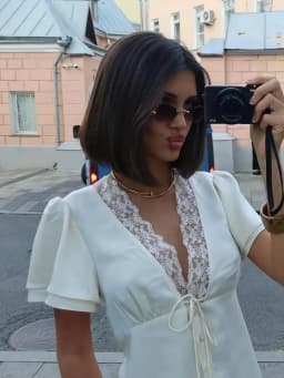 Llinar French-Style V-Neck Lace-Trimmed Satin Tie-Front Blouse and Skirt Set for Women 2026 Summer Skirt Set for Women
