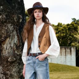 TOYOUTH Liberte Series Womens Lyocell Ramie Blouse 2026 Autumn New Lace Trim Lantern Sleeve Casual Shirt