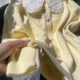 Women Lace Collar Sweet Cardigan Heart Button Knit Sweater Flecked Yarn Jumper Cute Yellow Preppy Top Winter Coat