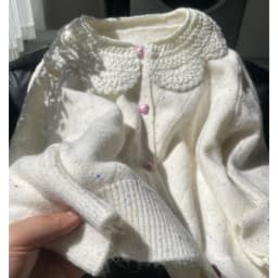 Women Lace Collar Sweet Cardigan Heart Button Knit Sweater Flecked Yarn Jumper Cute Yellow Preppy Top Winter Coat