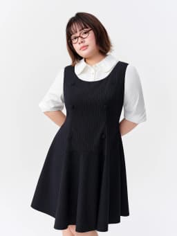 DUSHU 2026 Fall Women's Chic Preppy Faux Two-Piece Long Sleeve A-Line Dress with Waist-Defining Fit for Daily and Office Wear
