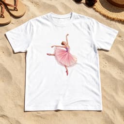 Elegant Pink Ballerina Dance Silhouette Women Summer Cotton T Shirt Grace Ballet Minimal Girly Graphic Tee