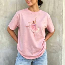 Elegant Pink Ballerina Dance Silhouette Women Summer Cotton T Shirt Grace Ballet Minimal Girly Graphic Tee