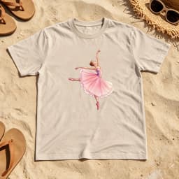 Elegant Pink Ballerina Dance Silhouette Women Summer Cotton T Shirt Grace Ballet Minimal Girly Graphic Tee