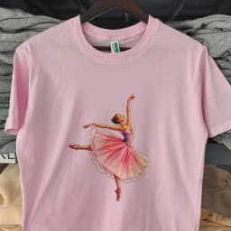 Elegant Pink Ballerina Dance Silhouette Women Summer Cotton T Shirt Grace Ballet Minimal Girly Graphic Tee