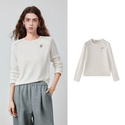 TOYOUTH Women's Long Sleeve T-Shirt 2026 Autumn New Soft Fleece Slim Fit Contrast Line Round Neck Base Layer Top