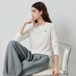 TOYOUTH Women's Long Sleeve T-Shirt 2026 Autumn New Soft Fleece Slim Fit Contrast Line Round Neck Base Layer Top