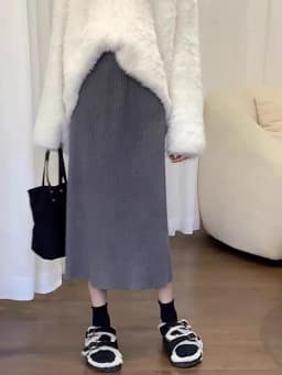 Autumn High Waist Knitted Skirts Women Korean Loose Solid Casual Midi Skirts Female Sweet Preppy Basic All Match A Line Skirts