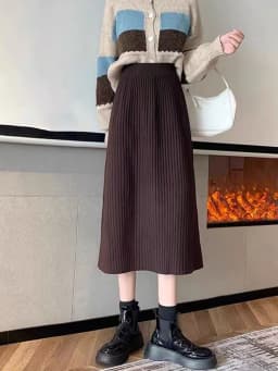 Autumn High Waist Knitted Skirts Women Korean Loose Solid Casual Midi Skirts Female Sweet Preppy Basic All Match A Line Skirts