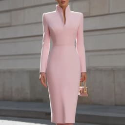 New Autumn Slimming Elegant Commuter Long Sleeve Pure Color Slim Fit Dress V Neck Dress Simple Design Midi Skirt Style Dress