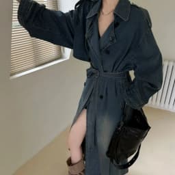 French Retro Washed Denim Trench Coat for Women A New Autumn Collection of Loose Retro and Casual Long High-end Overcoat Fashion
