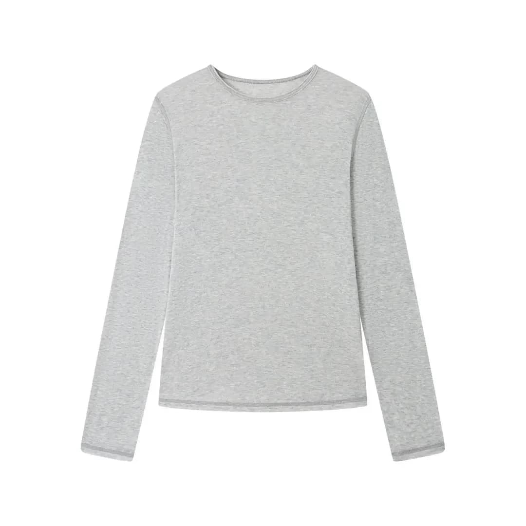 Silk Wool Blend O Neck Long Sleeve Tee for Women Pink Thin Casual Summer Top
