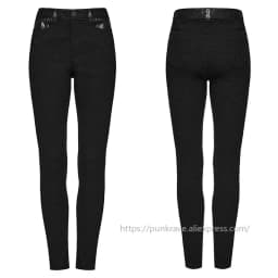 PUNK RAVE Women's Gothic Dark Patterned Jacquard Pants Waist Features Lace Decoration Slim-fit Tapered Trousers
