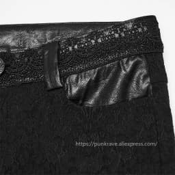 PUNK RAVE Women's Gothic Dark Patterned Jacquard Pants Waist Features Lace Decoration Slim-fit Tapered Trousers