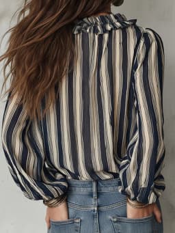 Boho Striped Ruffled V-Neck Long Sleeve Blouse 2026 Autumn Women Casual Loose Holiday Chic Pullover Shirt Top Streetwear Blusas