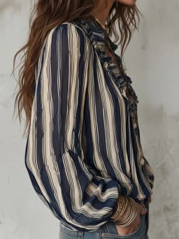 Boho Striped Ruffled V-Neck Long Sleeve Blouse 2026 Autumn Women Casual Loose Holiday Chic Pullover Shirt Top Streetwear Blusas