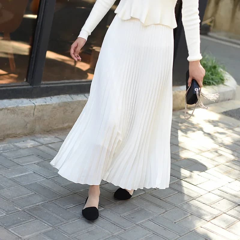 High Waist Pleated Maxi Skirt for Women Vintage Summer Long Flowy Skirt