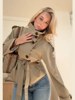 Khaki Belted Wasit Cropped Trench Coat Women's Stand Collar Double-breasted Jacket Autumn Spring Clothing Outwear Green Burgundy