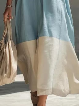 Women Color Block Sleeveless Maxi Dress Spaghetti Strap Loose Flowy Tiered Casual Sundress for Beach Vacation and Resort Wear