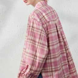 TOYOUTH Women's Pink Plaid Blouse Fall 2026 Loose Mid Length Rhinestone Lapel Collar Long Sleeve Slimming Top