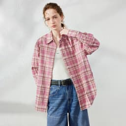 TOYOUTH Women's Pink Plaid Blouse Fall 2026 Loose Mid Length Rhinestone Lapel Collar Long Sleeve Slimming Top