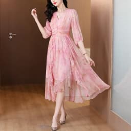 Summer Floral Silk Beach Midi Sundress Women Boho Fashion Casual Light Maxi Dress 2026 Spring Elegant Luxury Festival Vestidos