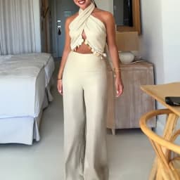 New Summer Backless 2 Piece Set Fashion Criss-cross Sequin Top & High Waist Pants Women's Suit Spring Casual Solid Hollow Outfit