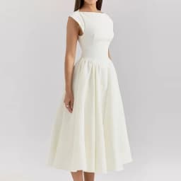 Elegant Hight Waist White Princess Dress Fashion French Style O-neck A-Line Dress Women's Sexy Backless Hollow Long Party Dress