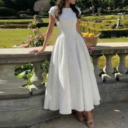 Elegant Hight Waist White Princess Dress Fashion French Style O-neck A-Line Dress Women's Sexy Backless Hollow Long Party Dress