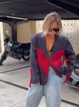 Chic Contrast Plaid Tassel Splice Coat Women Loose Lapel Collar Full Sleeve V-neck Suit Blazer Festival Street Party Outfit 2026