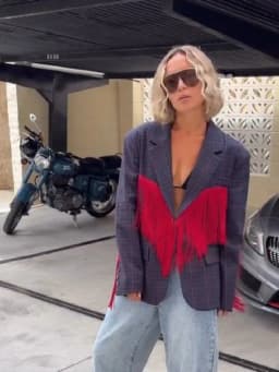 Chic Contrast Plaid Tassel Splice Coat Women Loose Lapel Collar Full Sleeve V-neck Suit Blazer Festival Street Party Outfit 2026