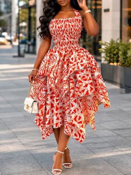 Summer Sleeveless Hollow Dress Casual Pattern Print Ruffle Irregular Long Dress Women's Sexy Halter Backless Slim Bohemian Dress